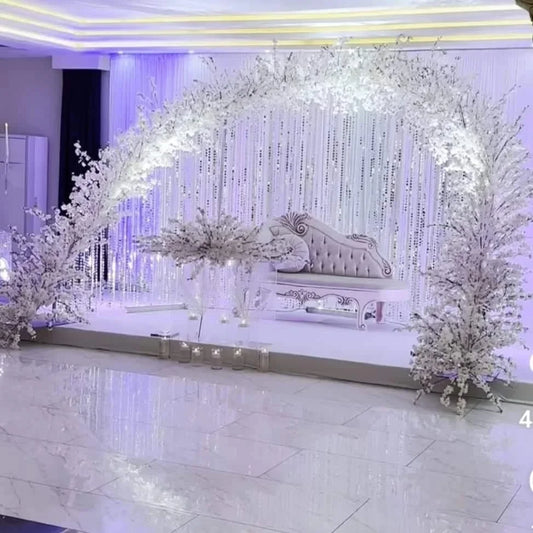 Semicircle Curved Silver Stainless Steel Backdrop, Stage Decoration, Wedding Crystal Backdrop, Popular Exquisite