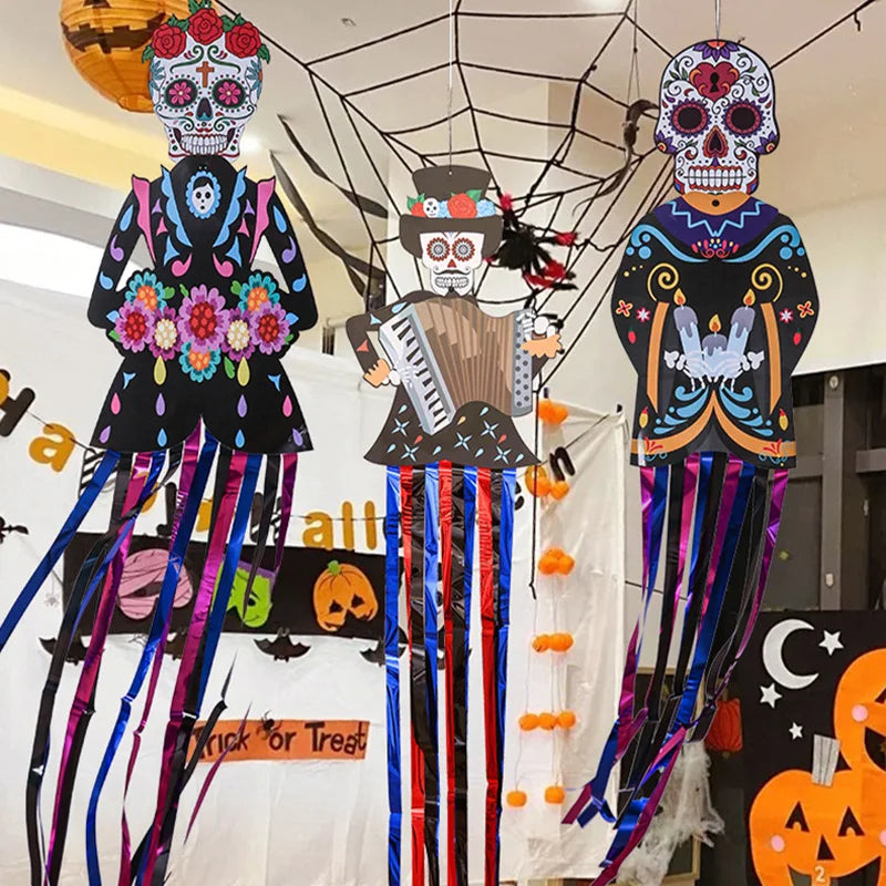 1.3m Mexico Day of the Dead Skeleton Ghost Bride Hanger Porch Sign Halloween Party Outdoor Decor Ghost Couple Door Hanging Flag