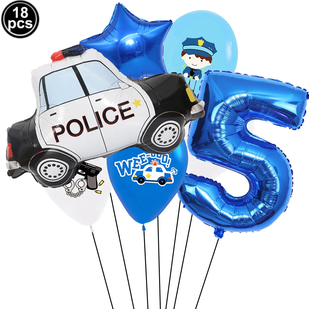 5th Birthday Police Party Blue Car Helicopter Foil Balloons for Boys Baby Shower Police Birthday Party Decoration