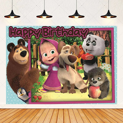 Cartoon Girl-Mashas-And Bear Kids Birthday Party Digital Balloon Banner Background Cake Topper Decoration Supplies Baby Gifts
