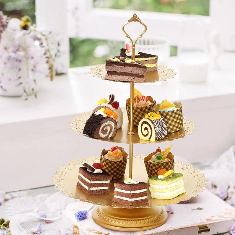 6 Pcs Gold Metal Cake Holder Set,Circular Cupcake Holder,Christmas Decoration Dessert Table,Donut plate，Wedding, Birthdayparty