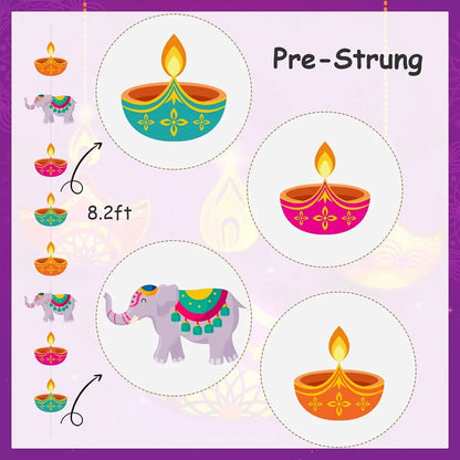Happy Diwali Festival Hanging Flower wreath Lighting Decoration Door Curtain Flowing Light Indoor and Outdoor Hanging Decoration