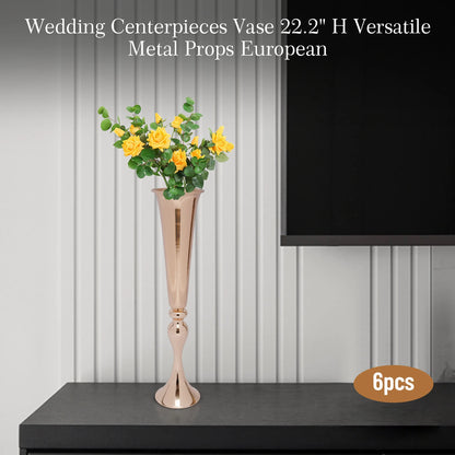 Golden Metal Table Flower Stand Vase 6Pcs Candle Holder 22.2" Tall Wedding Centerpiece Party Event Hotel Decoration