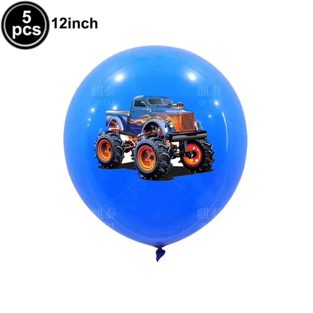 Monster Truck Birthday Party Paper Plates Cup Napkin Tablecloth Balloon Hanging Swirls Banner Monster Truck Birthday Party Decor
