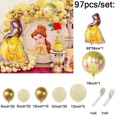 97pcs Beauty and the Beast Princess Bella Balloon Garland Arch Kit Yellow Latex Balloon Birthday Party Decors Baby Shower Supply