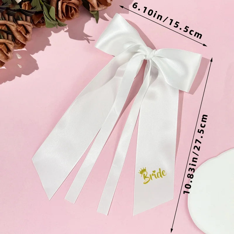 5pcs Pink White Team Bride to Be Bow Headband Satin Ribbon Wedding Bridal Shower Decoration Girl Hen Bachelorette Party Supplies