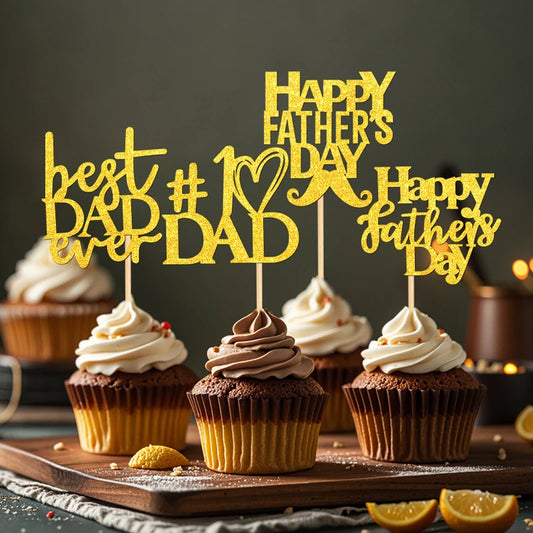 YOMDID 24Pcs Father's Day Cupcake Toppers Happy Cake Decorations Best Dad & Father's Day Cupcake Picks Cake Decorating Supplies