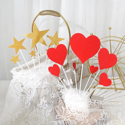 7/21Pcs Cake Topper Gold Love Star Happy Birthday Cake Topper Decoration DIY Cupcake Flag Ornament Wedding Christmas Decor