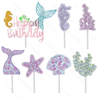 Mermaid Tail Cake Toppers Under the Sea Cake Decoration Seashell Sea Star Cake Topper for Birthday Baby Shower Wedding Cake Deco