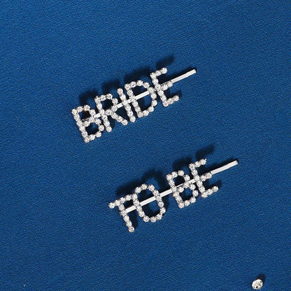 New 2 pieces Silver Bride To Be Rhinestone Word Hair Clips Barrettes Hairpins Small Hairgrips Headwear Hair Styling Accessories