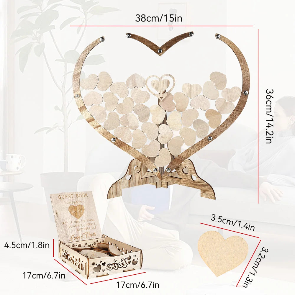 Wedding Guest Book Wooden Drop Heart Message Book Sign in Table Photo Frame Birthday Valentine's Day Wedding Party Decoration