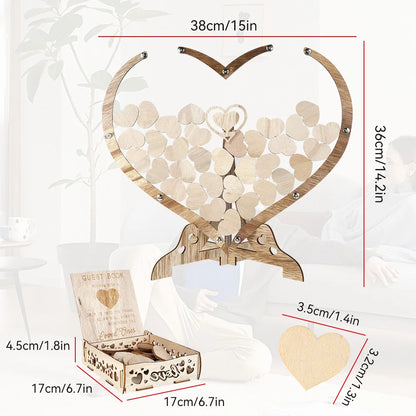 Wedding Guest Book Wooden Drop Heart Message Book Sign in Table Photo Frame Birthday Valentine's Day Wedding Party Decoration