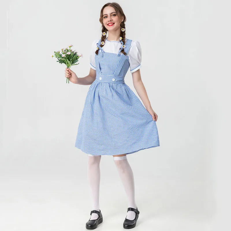 Adult Wizard Of Oz Dorothy Cosplay Costume Lady Blue White Plaid Alice Princess Dress Traditional Oktoberfest Dirndl Maid Outfit