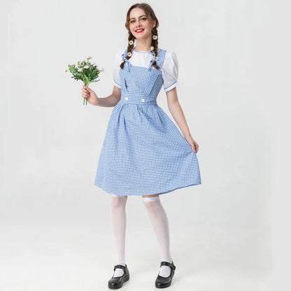 Adult Wizard Of Oz Dorothy Cosplay Costume Lady Blue White Plaid Alice Princess Dress Traditional Oktoberfest Dirndl Maid Outfit