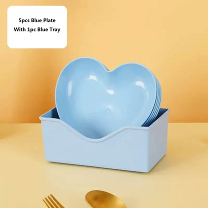 Set of 6pcs Heart-shaped Plate Creative Cake Plate with Tray Bone Dish Dried Fruit Snack Plate Candy Plate Container Snack Plate