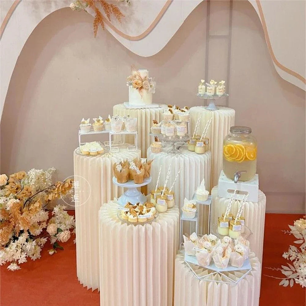 Paper Folding Cylinder Wedding Ramadan Decoration Birthday Anniversary DIY Party Supplies Baby Shower Dessert Table Cake Stand