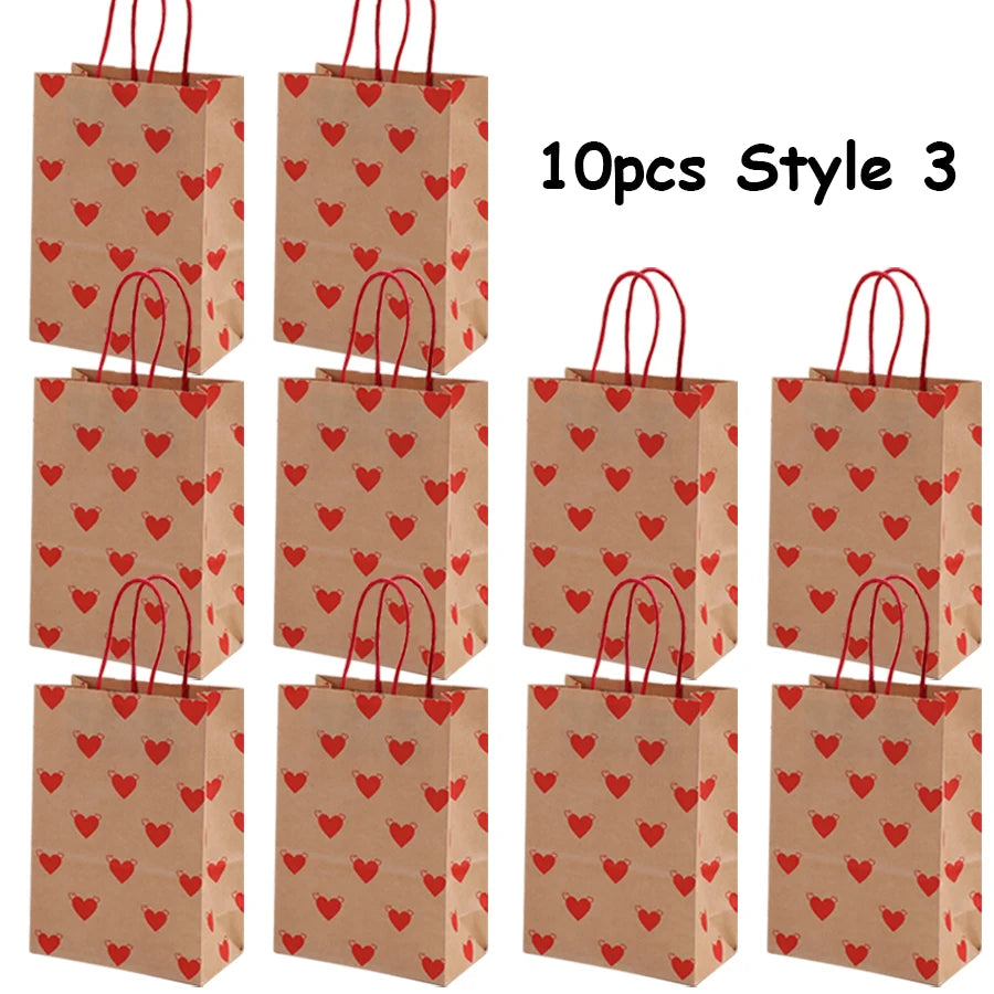 5/10pcs Valentine's Day Kraft Paper Bag Party Small Gift Packaging Bag 15x8x21cm LOVE Heart Style Gift Bag Party Favor Supplies