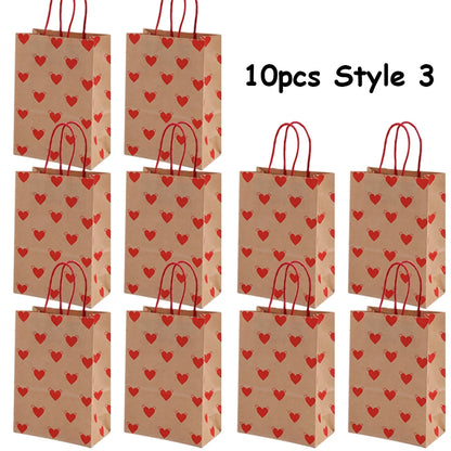 5/10pcs Valentine's Day Kraft Paper Bag Party Small Gift Packaging Bag 15x8x21cm LOVE Heart Style Gift Bag Party Favor Supplies