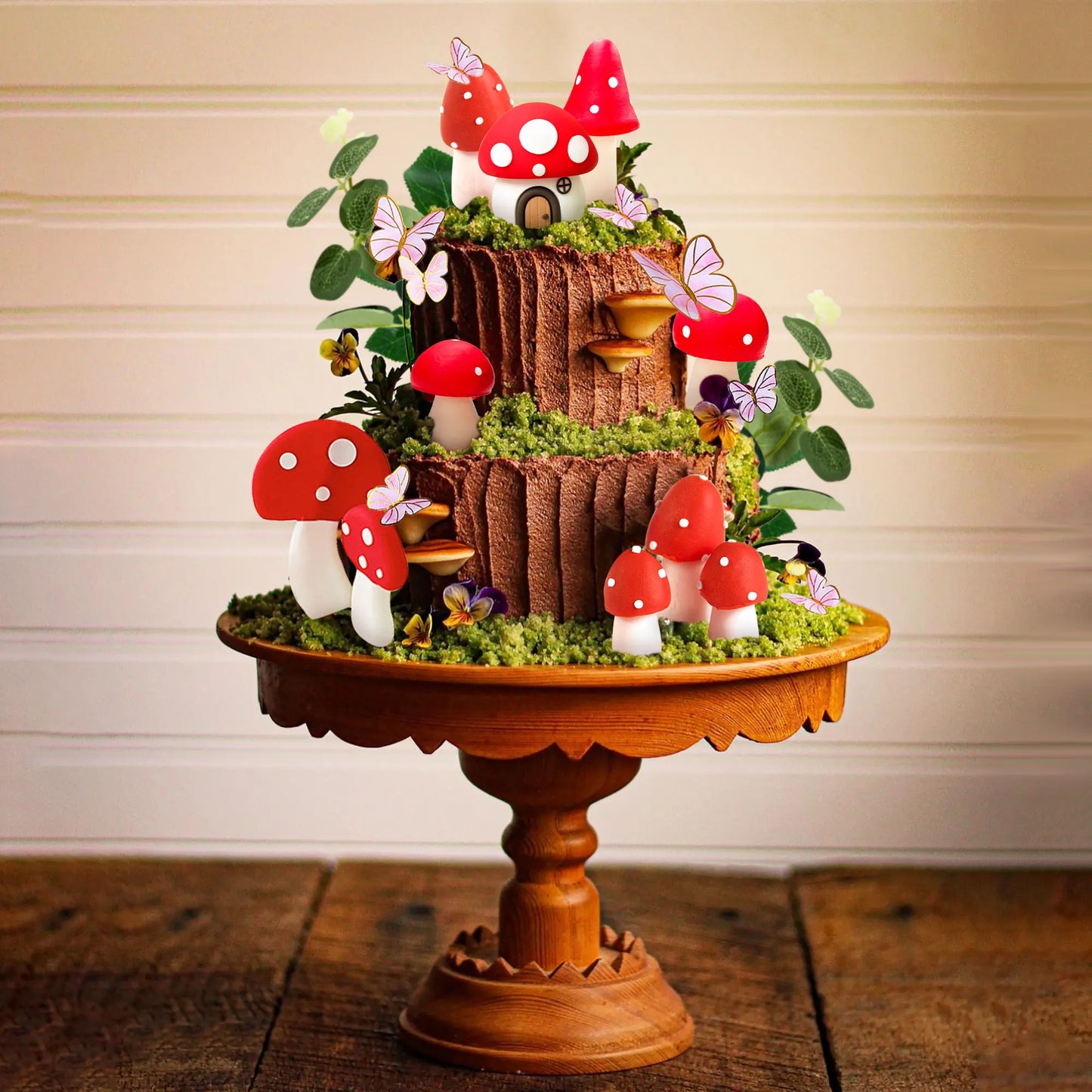 LaVenty Pink Mushroom House Cake Decoration Mushroom Cake Decoration Fairy Cake Decoration Garden Fairy Cake Decoration