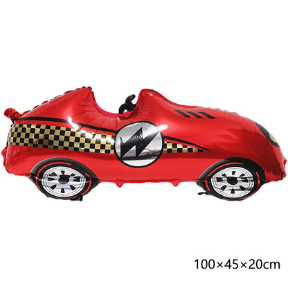 Car Race Balloons Traffic Cones Black White Checkered Flags Racing Wheel tire Foil Balloon Kids Car Birthday Party Decorations