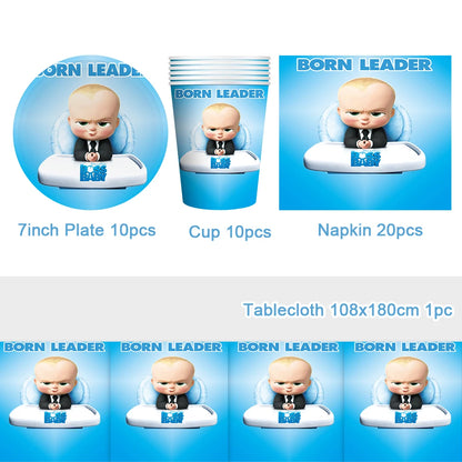 Cartoon Boss-Boys-Girls Theme Newborn 1st Birthday Party Decor Disposable Tableware Backdrop Balloons Baby Shower For Kids Gifts