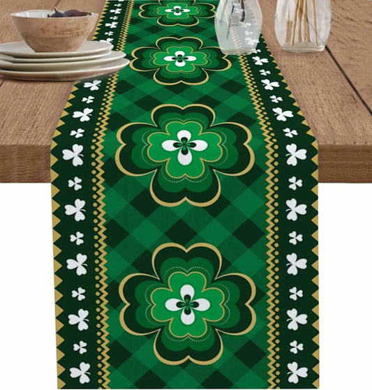 St.Patrick's Day Lucky Clover Linen Table Runner Dresser Scarves Decor Farmhouse Kitchen Dining Table Runner Party Decorations