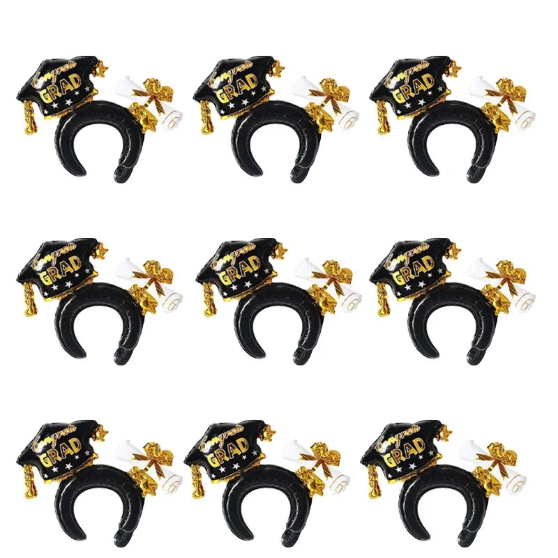 10/30/50-Piece Set New Black Graduation Cap Headband Balloon Set Inflatable 2025 Graduation Season Party Decorations