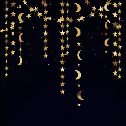 Gold Star Moon Circle Dot Crescent Lamp Eid Paper Garland Gold Mubarak Ramadan Streamer Backdrop Muslim Party Banner Decorations