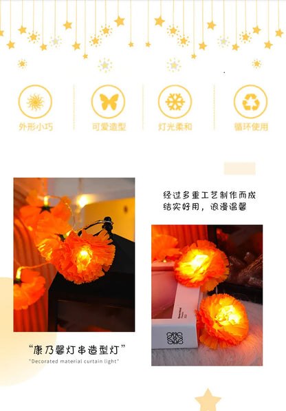 Marigold Garland for Decoration Lighted Day of The Dead Dia De Los Muertos Indian Diwali Altar Halloween Home Party Decor