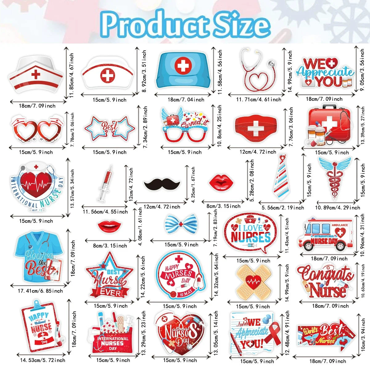 30Pcs Nurse Day Theme Photo Booth Props Thank You Nurses Dress Up Paper Masks for Congrats Nurse Graduation Party Decoration