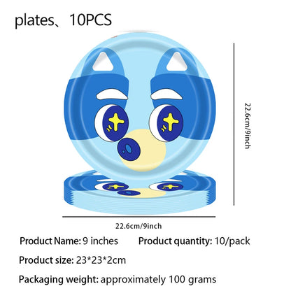 Cartoon Animation Bluey Theme Birthday Party Supplie Disposable Tableware Paper Plate Paper Cup Tissues Baby Shower Decor Supply