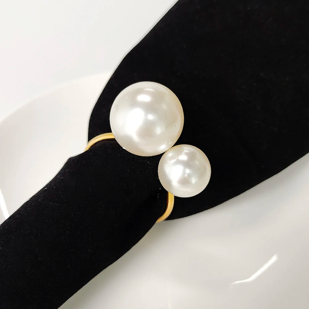 Wedding Pearl Napkin Rings Metal Gold Silver Napkin Holders for Wedding Elegant Party Supplies Event Dinner Table Decorations