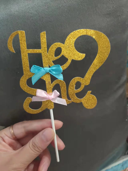Gender Reveal Cake Topper He Or She Boy Or Girl Cake Flags Baby Birthday Party Cake Decor DIY Baby Shower Cupcake Toppers