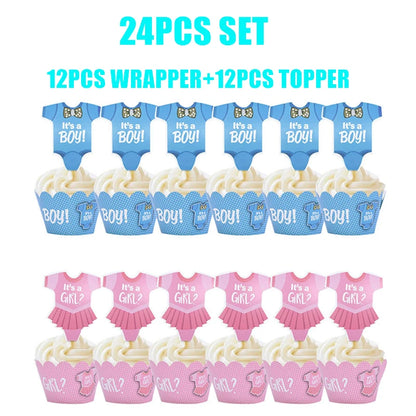 Boy Or Girl Gender Reveal Disposable Tableware Plate Cup Banner Balloons Baby Shower Gender Reveal Party Decorations