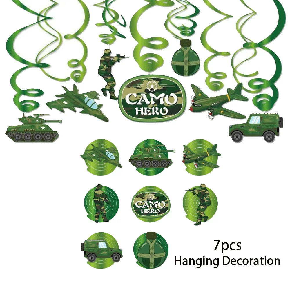Military Party Decoration Set Camouflage Netting Tableware 4D Tank Balloon Camo Army Soldier Armored Vehicle Kids Birthday Gifts