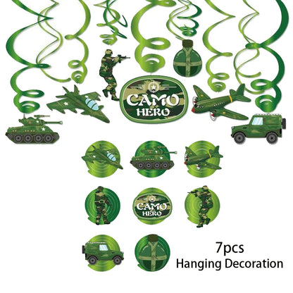 Military Party Decoration Set Camouflage Netting Tableware 4D Tank Balloon Camo Army Soldier Armored Vehicle Kids Birthday Gifts