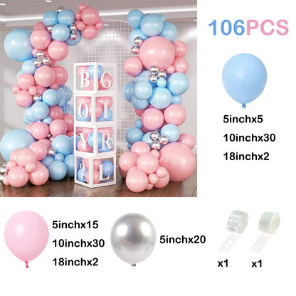 106Pcs Blue Pink Balloons Garland Kit Gender Reveal Balloon Arch Decor Boy or Girl Baby Shower Birthday Party Decorations Globos