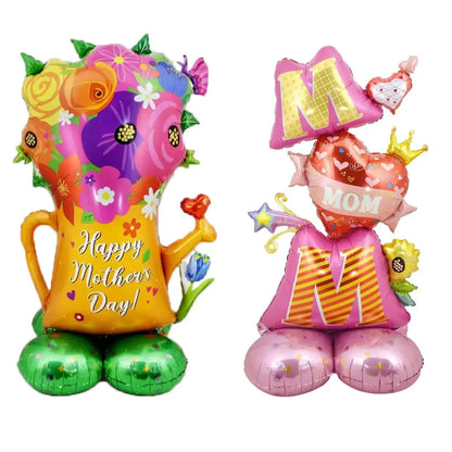 1set 3D Stand Pedestal Love Mom Heart Foil Balloons Base Floriation Mother's Day Balloon Best Mom Mother's Day Party Decorations