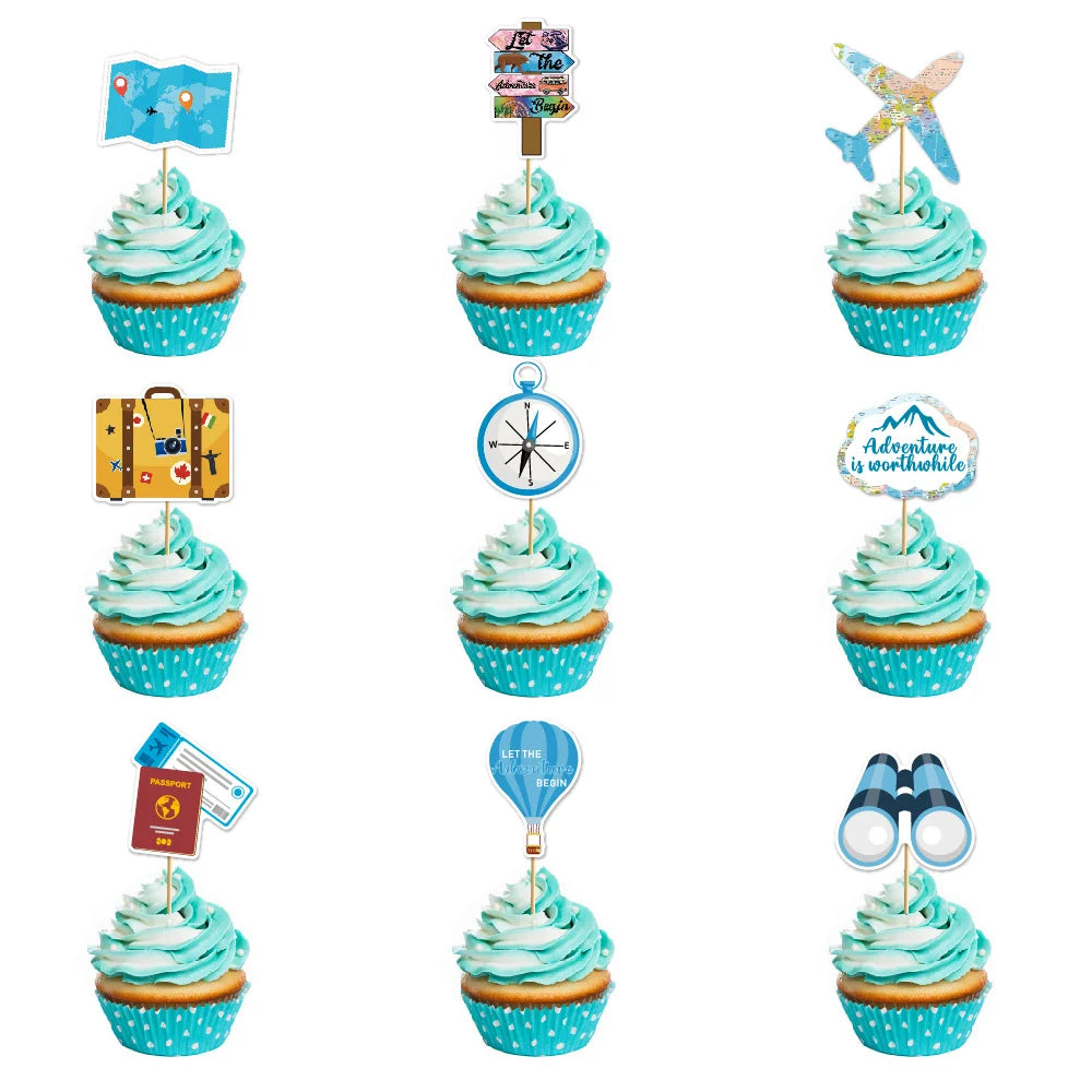 Travel Party Decoration Supplies Traveling Banner Hanging Pendant Cake Topper Traveling Around The World Themed Birthday Party