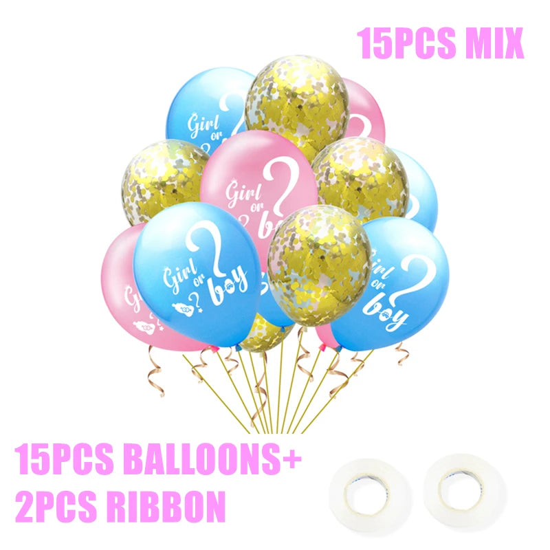 Boy Or Girl Gender Reveal Disposable Tableware Plate Cup Banner Balloons Baby Shower Gender Reveal Party Decorations