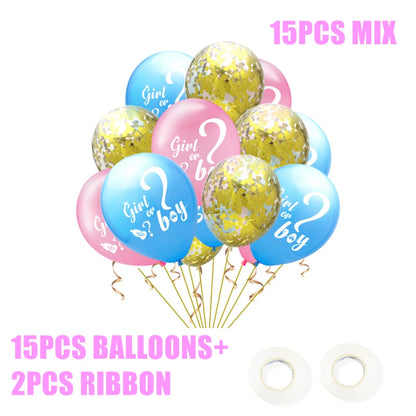 Boy Or Girl Gender Reveal Disposable Tableware Plate Cup Banner Balloons Baby Shower Gender Reveal Party Decorations