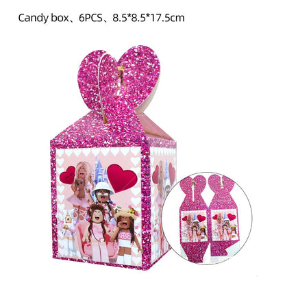 Pink Roblox Balloons Happy Birthday Banner Party Decoration Hot Robot Game Cake Topper Disposable Tableware Kids Girl Background