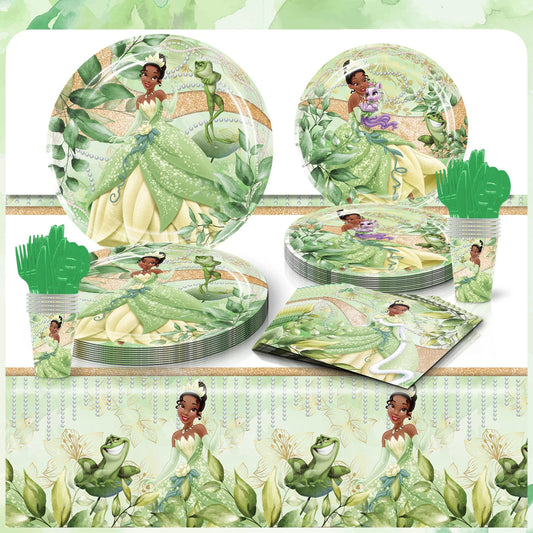 Tiana Birthday Party Supplies, Princess Tiana Tableware  for Boys Girls Birthday Party Baby Shower Decorations