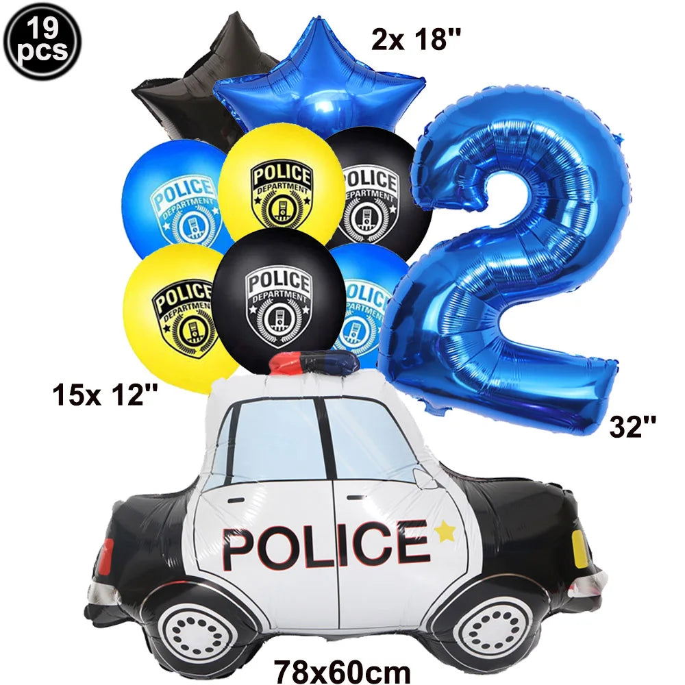 Blue Car Police Truck Foil Balloon Boys Birthday Balloons 4D Standing Balloons Baby Shower Police Themed Birthday Party Decors