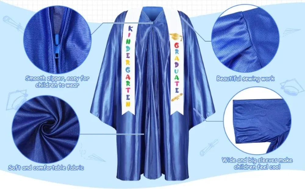 2025 Year Preschool and Kindergarten Graduation Gown Cap Tassel Set with 2025/2026 Charm Printed Stole Grad Gift for Boys Girls
