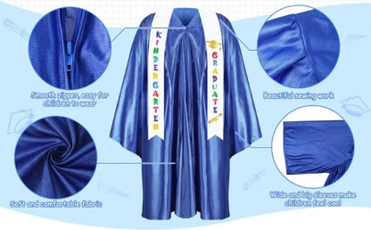 2025 Year Preschool and Kindergarten Graduation Gown Cap Tassel Set with 2025/2026 Charm Printed Stole Grad Gift for Boys Girls