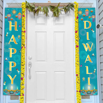Funmemoir Happy Diwali Porch Signs Deepawali Decorations Indian Festival of Lights Door Sign Decor Hindu Diwali Greeting Banners