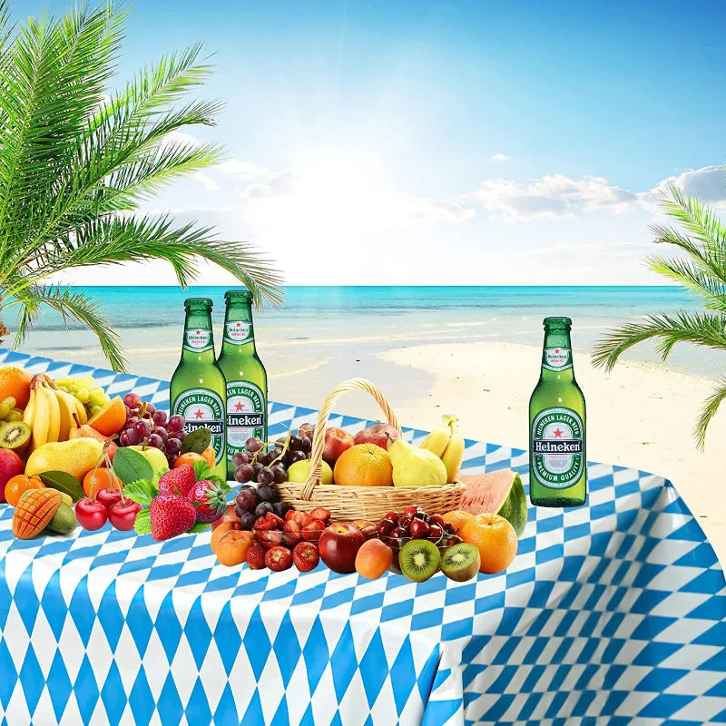 German Beer Festival Decor Blue White Table Cover Oktoberfest  Disposable Tablecloth Bavarian Flag Check Home Party Supplies