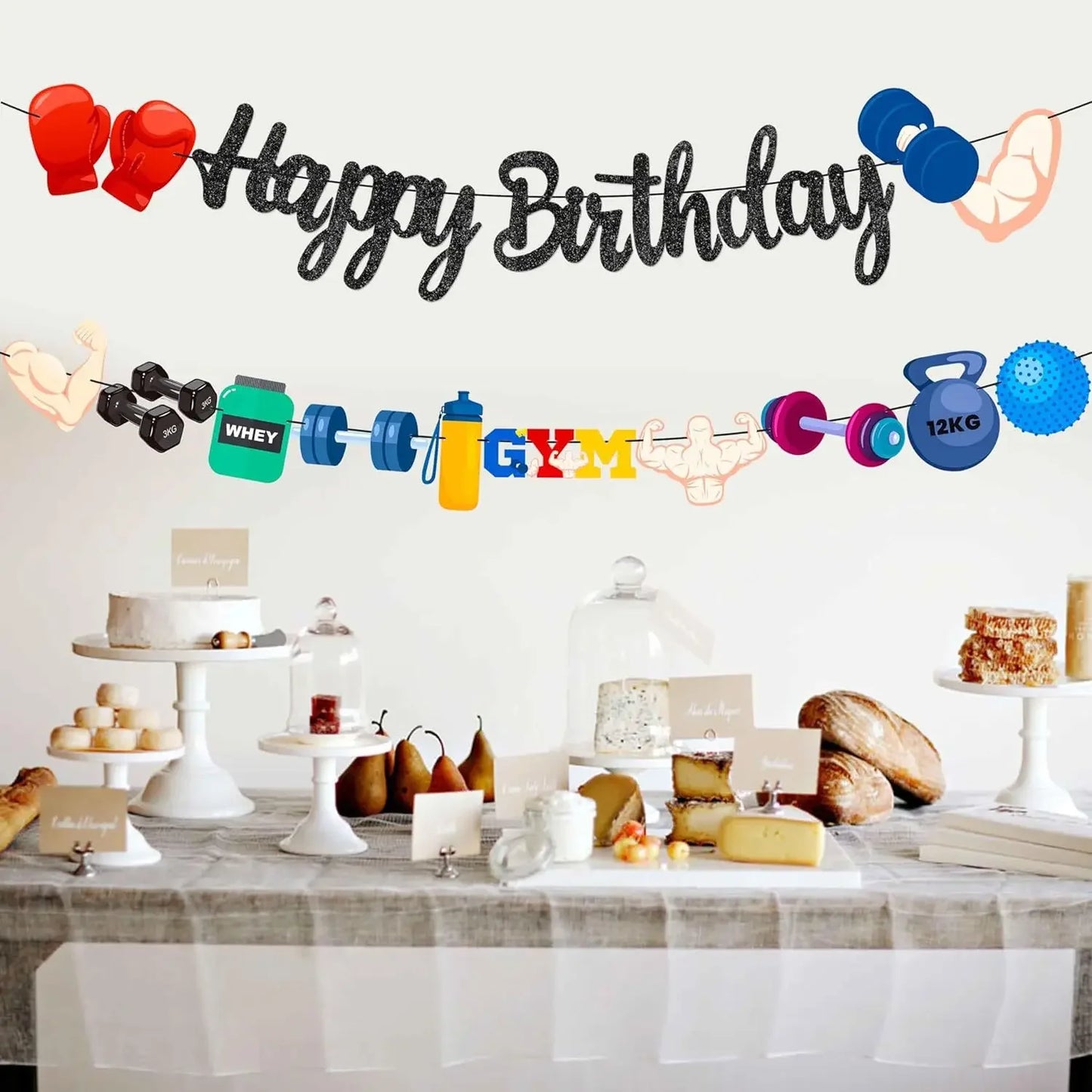 1 Set Fitness Gym Theme Happy Birthday Banner Gymnasium Wall Hanging Garland for Girl Boy Sports Birthday Party Decorations