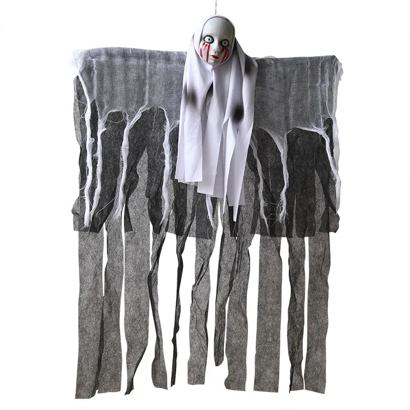 Halloween Decoration Prisoner Ghost In Cage Scary Skull Prop Electric Skeleton Toy Glowing Eye Sound Doll Hangable Talking Ghost